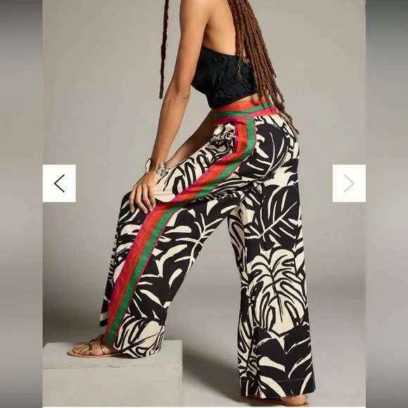 FARM Rio Black & Cream Tropical Wide-Leg Pants with Striped Waistband - Picture 2 of 9